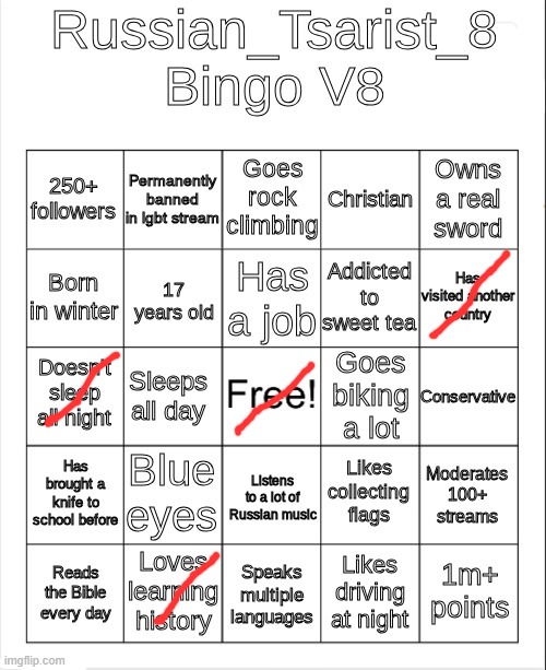 Russian_Tsarist_8 Bingo V8 | image tagged in russian_tsarist_8 bingo v8 | made w/ Imgflip meme maker