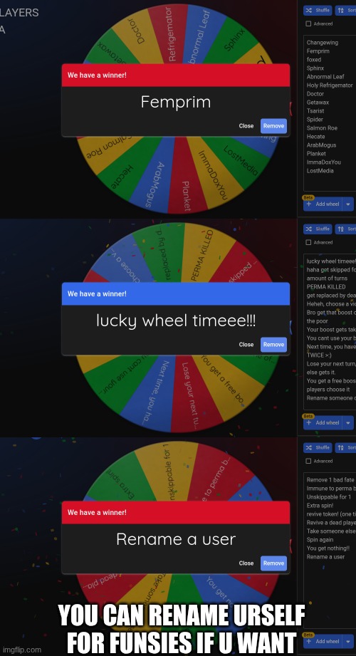 List of players in the comments | YOU CAN RENAME URSELF FOR FUNSIES IF U WANT | made w/ Imgflip meme maker