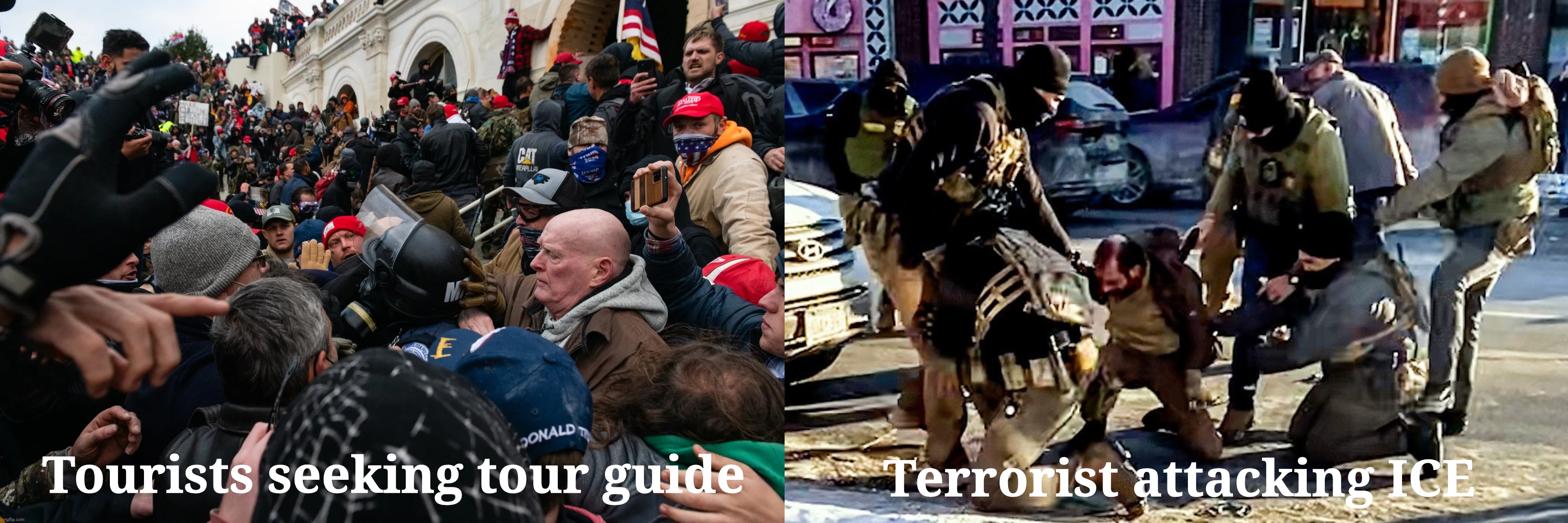 Tourists seeking tour guide Terrorist attacking ICE | made w/ Imgflip meme maker