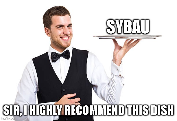 Waiter | SYBAU; SIR, I HIGHLY RECOMMEND THIS DISH | image tagged in waiter | made w/ Imgflip meme maker