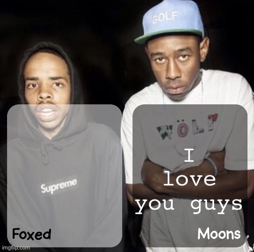Foxed and Moons - Earl & Tyler Temp | I love you guys | image tagged in foxed and moons - earl tyler temp | made w/ Imgflip meme maker