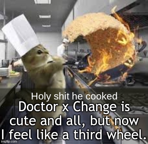 Holy shit he cooked | Doctor x Change is cute and all, but now I feel like a third wheel. | image tagged in holy shit he cooked | made w/ Imgflip meme maker