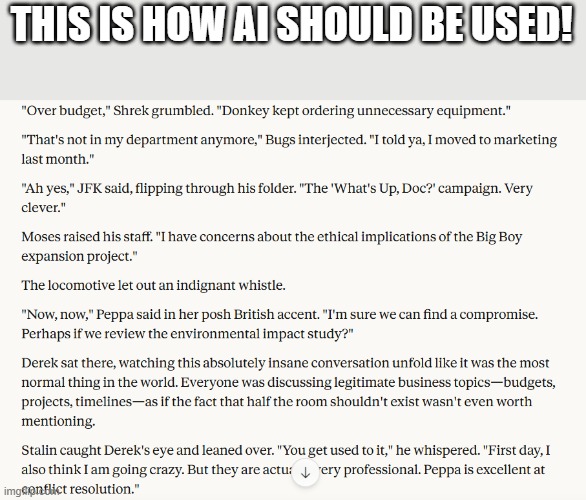 Screenshot of me messing around with Claude | THIS IS HOW AI SHOULD BE USED! | image tagged in memes,funny,ai,joseph stalin,shrek,bugs bunny | made w/ Imgflip meme maker