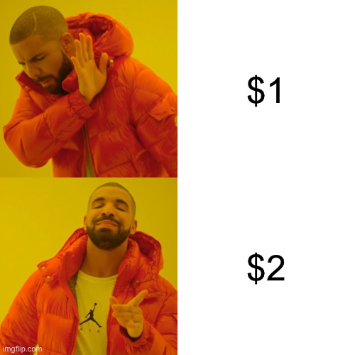 Drake Hotline Bling Meme | $1; $2 | image tagged in memes,drake hotline bling | made w/ Imgflip meme maker