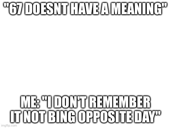 "67 DOESNT HAVE A MEANING"; ME: "I DON'T REMEMBER IT NOT BING OPPOSITE DAY" | made w/ Imgflip meme maker