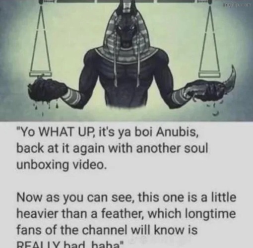Posting high quality memes to fun stream pt. 1 (bad cropping= funny) | image tagged in funny,memes,meme,funny memes,anubis | made w/ Imgflip meme maker