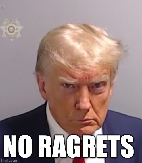 YOLO might as well mess everything up | NO RAGRETS | image tagged in donald trump mugshot,memes | made w/ Imgflip meme maker