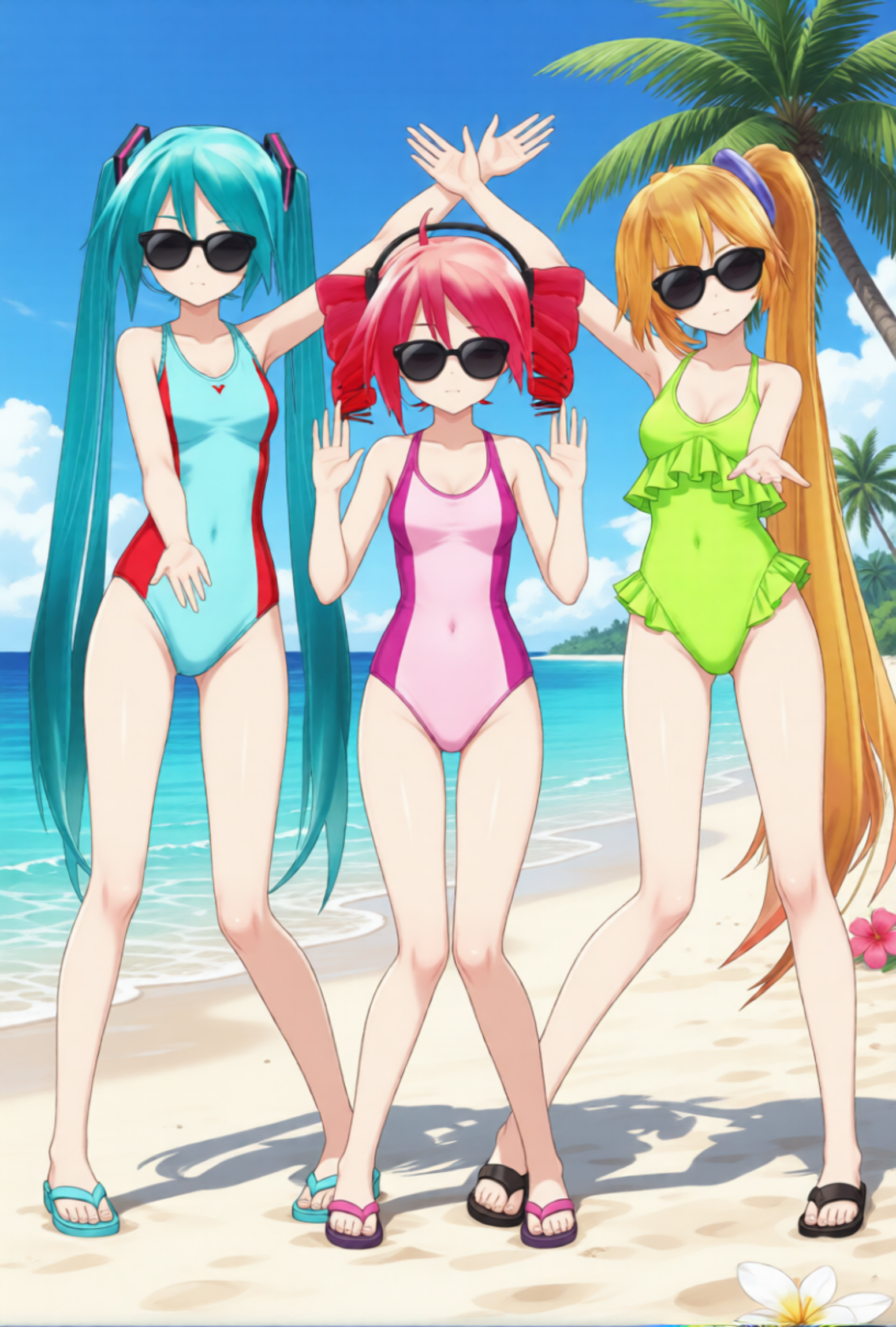 Triple Baka at the Hawaiian Tropical Beach Blank Meme Template