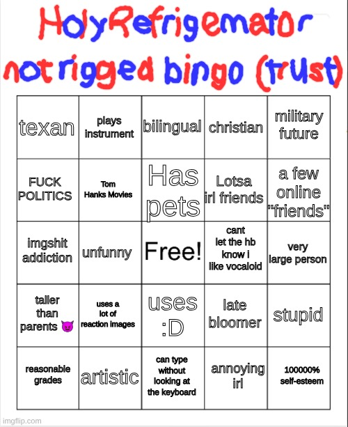 High Quality HolyRefrigemator Bingo Version Too Many Blank Meme Template