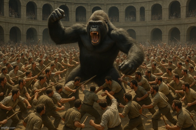 100 men vs gorilla | image tagged in 100 men vs gorilla | made w/ Imgflip meme maker