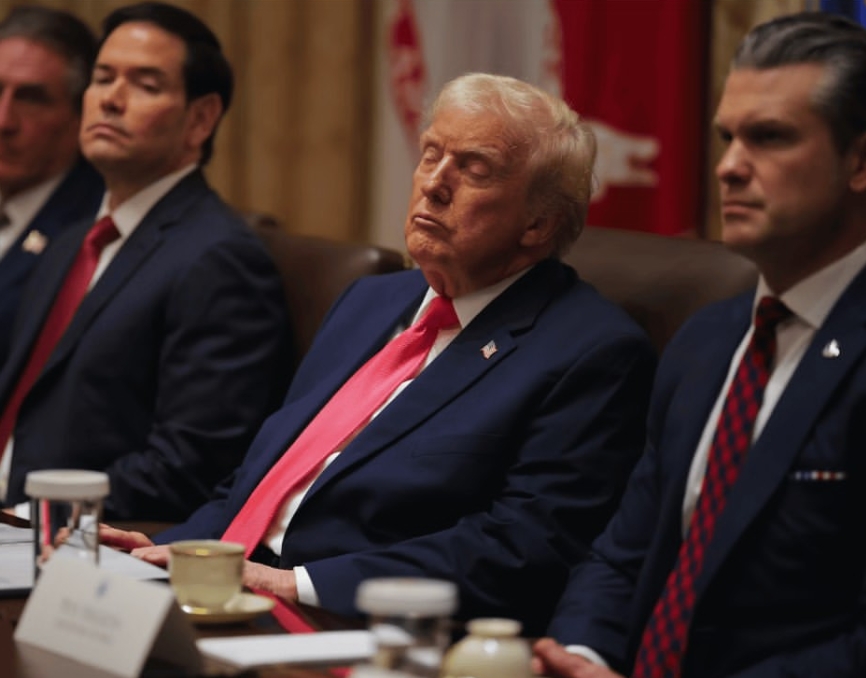 Trump resting his eyes / sleeping at cabinet meeting Blank Meme Template