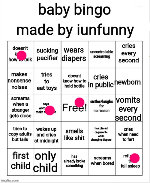 baby bingo | image tagged in baby bingo | made w/ Imgflip meme maker