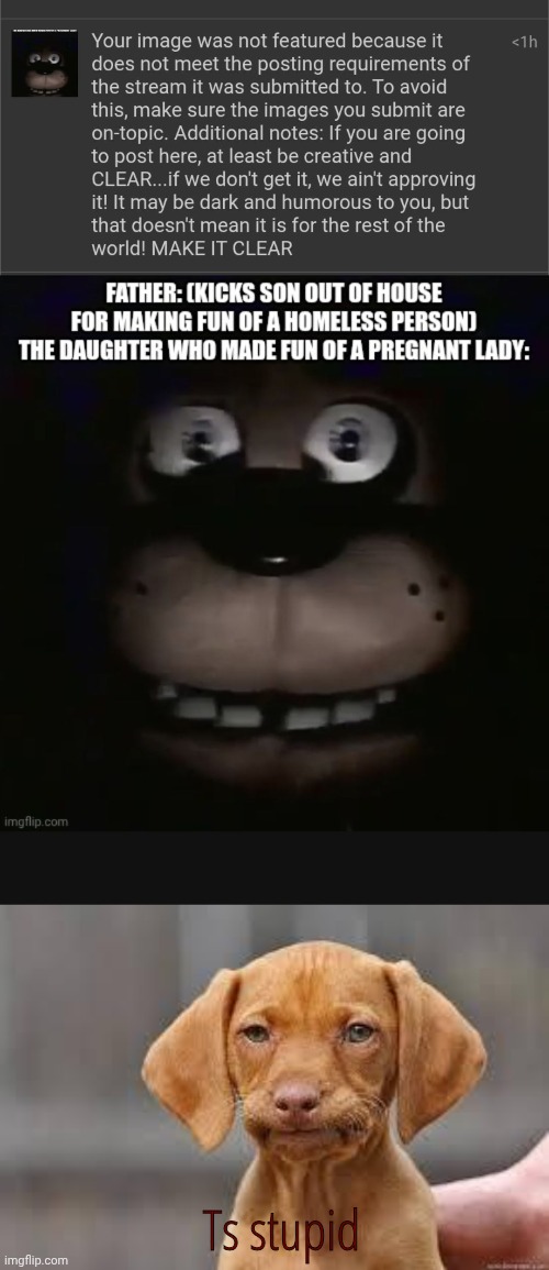 Ts stupid | image tagged in disappointed dog | made w/ Imgflip meme maker