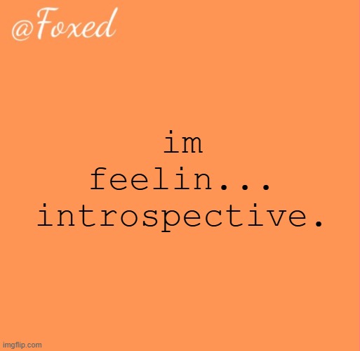 gay | im feelin... introspective. | image tagged in foxed orange temp | made w/ Imgflip meme maker