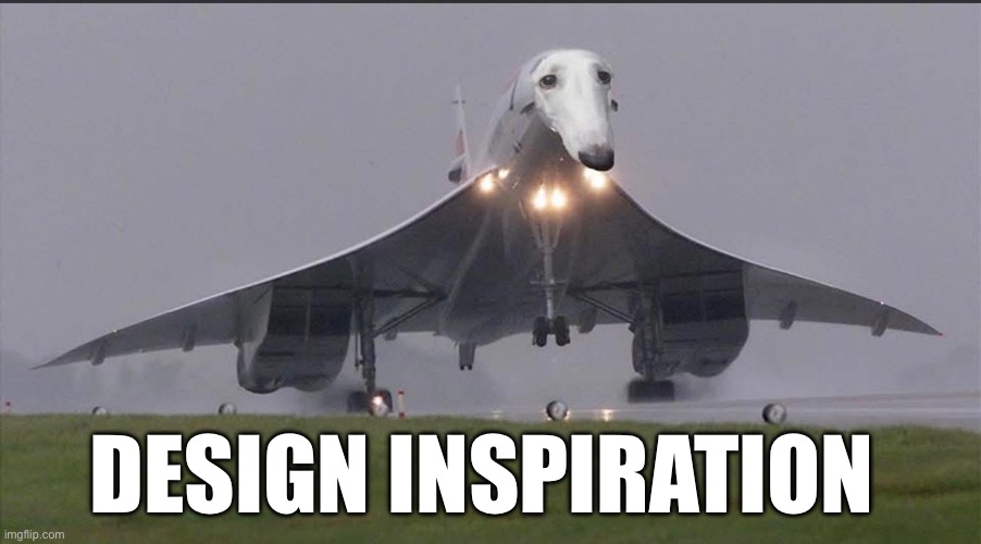 The inspiration for the design | DESIGN INSPIRATION | image tagged in concorde,dog,fast,greyhound,inspiration | made w/ Imgflip meme maker