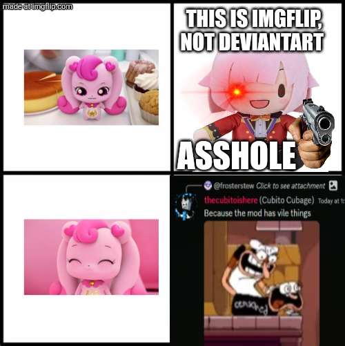 I OFFICIALLY Ruined A Fill-In-meme By A Blocked MTOTM Member | THIS IS IMGFLIP, NOT DEVIANTART; ASSHOLE | image tagged in emu otori,you have sinned child prepare to feel the sweet embrace of death,deviantart | made w/ Imgflip meme maker