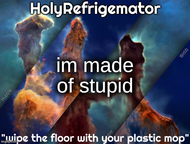 HolyRefrigemator temp | im made of stupid | image tagged in holyrefrigemator temp | made w/ Imgflip meme maker