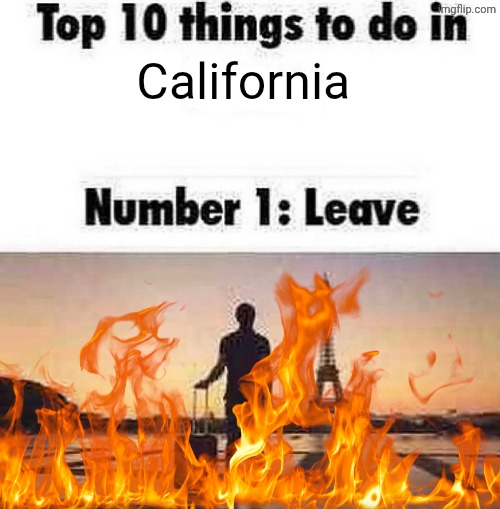Top 10 things to do in blank | California | image tagged in top 10 things to do in blank | made w/ Imgflip meme maker