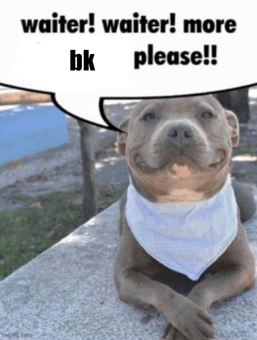 waiter! pit bull | bk | image tagged in waiter pit bull | made w/ Imgflip meme maker