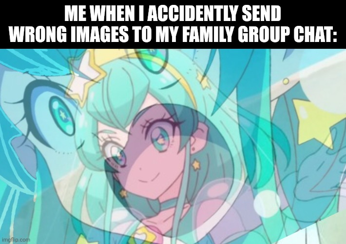 Milky is okay | ME WHEN I ACCIDENTLY SEND WRONG IMAGES TO MY FAMILY GROUP CHAT: | image tagged in memes,precure,chat | made w/ Imgflip meme maker