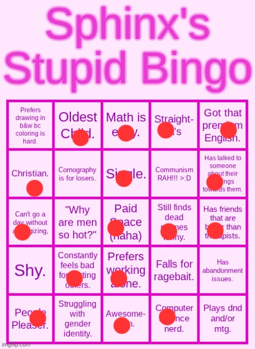Sphinx's Stupid Bingo | image tagged in sphinx's stupid bingo | made w/ Imgflip meme maker
