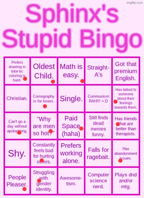Sphinx's Stupid Bingo | image tagged in sphinx's stupid bingo | made w/ Imgflip meme maker
