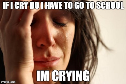 First World Problems Meme | IF I CRY DO I HAVE TO GO TO SCHOOL IM CRYING | image tagged in memes,first world problems | made w/ Imgflip meme maker
