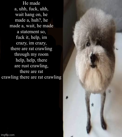 he made a statement blank | He made a, uhh, fuck, uhh, wait hang on, he made a, huh?, he made a, wait, he made a statement so, fuck it, help, im crazy, im crazy, there  | image tagged in he made a statement blank | made w/ Imgflip meme maker