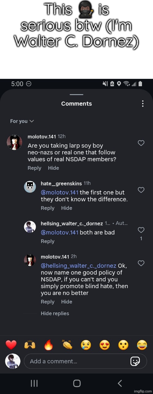 This fuckass app, I tell ya | This 🥷🏿 is serious btw (I'm Walter C. Dornez) | made w/ Imgflip meme maker
