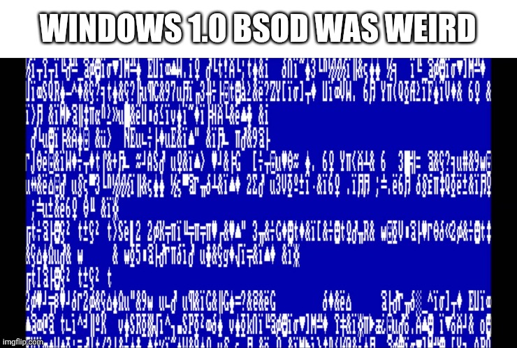 kinda weird | WINDOWS 1.0 BSOD WAS WEIRD | image tagged in windows 1 0 bsod,weird,bsod,memes | made w/ Imgflip meme maker