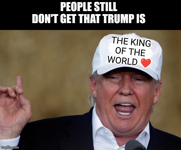 Trump is the best ❤️ | PEOPLE STILL DON'T GET THAT TRUMP IS; THE KING OF THE WORLD ❤️ | image tagged in donald trump blank maga hat | made w/ Imgflip meme maker