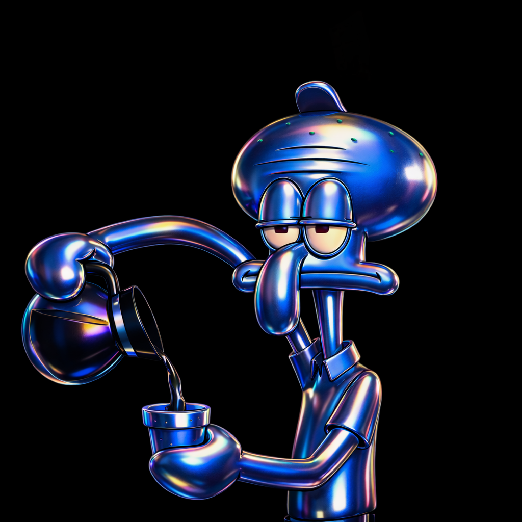Squidward pouring coffee metal sculpture Blank Meme Template
