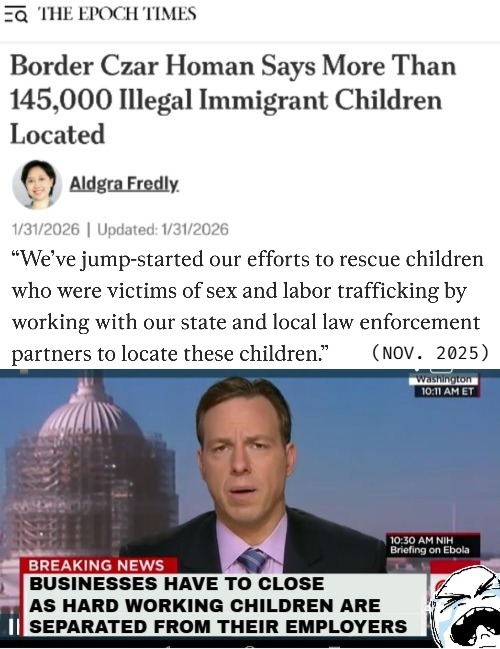 More than 24,400 of those children were located through visits and door-to-door checks. Prob with Dem's tools crying behind them | (NOV. 2025) | image tagged in crime,cnn breaking news template,politics,illegal immigrants,sarcasm | made w/ Imgflip meme maker