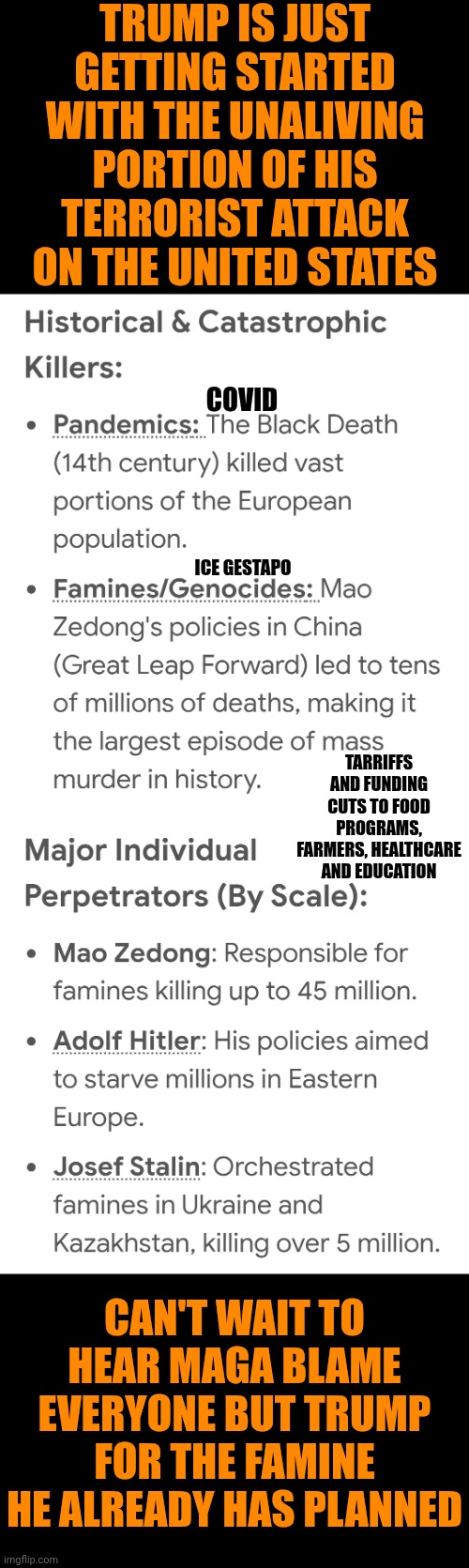 He's Not Smart Enough To Make A Plan But He Knows How To Follow Someone Else's Evil Book | TRUMP IS JUST GETTING STARTED WITH THE UNALIVING PORTION OF HIS TERRORIST ATTACK ON THE UNITED STATES; COVID; ICE GESTAPO; TARRIFFS AND FUNDING CUTS TO FOOD PROGRAMS, FARMERS, HEALTHCARE AND EDUCATION; CAN'T WAIT TO HEAR MAGA BLAME EVERYONE BUT TRUMP FOR THE FAMINE HE ALREADY HAS PLANNED | image tagged in memes,adolf hitler,trump unfit unqualified dangerous,lock him up,maga nazis,special kind of stupid | made w/ Imgflip meme maker