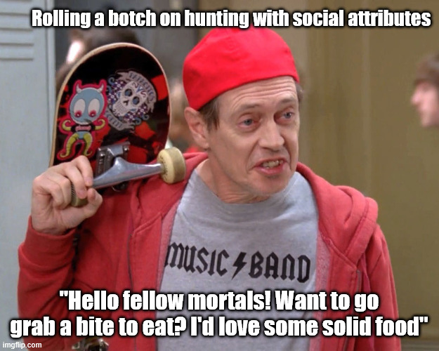 Vampires trying to blend in | Rolling a botch on hunting with social attributes; "Hello fellow mortals! Want to go grab a bite to eat? I'd love some solid food" | image tagged in steve buscemi fellow kids,vampire,vampires | made w/ Imgflip meme maker