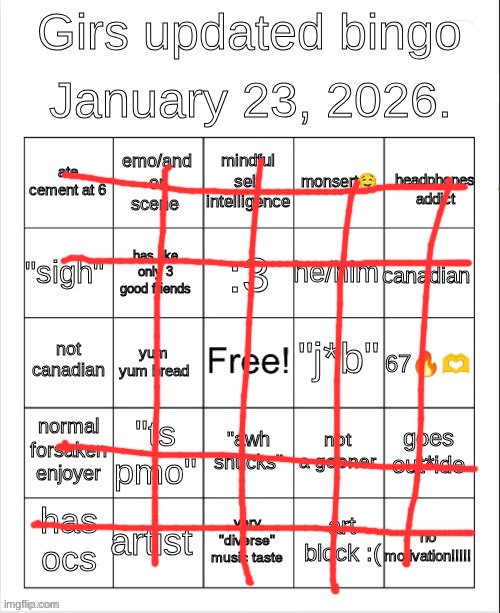 WOAH!! | image tagged in girs upd bingo | made w/ Imgflip meme maker