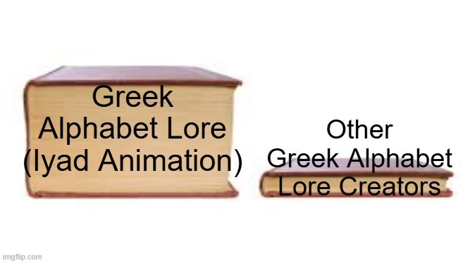 Creator Of G.A.L be like | Greek Alphabet Lore (Iyad Animation); Other Greek Alphabet Lore Creators | image tagged in big book small book | made w/ Imgflip meme maker