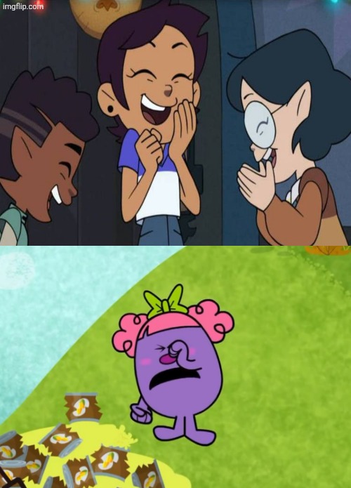 Luz Gus and Willow Laughs At cornball can | image tagged in cornball can funeral,deviantart,crossover,little miss,disney,the owl house | made w/ Imgflip meme maker
