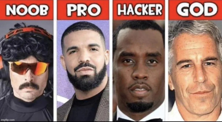 Noob, Pro, Hacker, God | image tagged in noob pro hacker god pedos | made w/ Imgflip meme maker