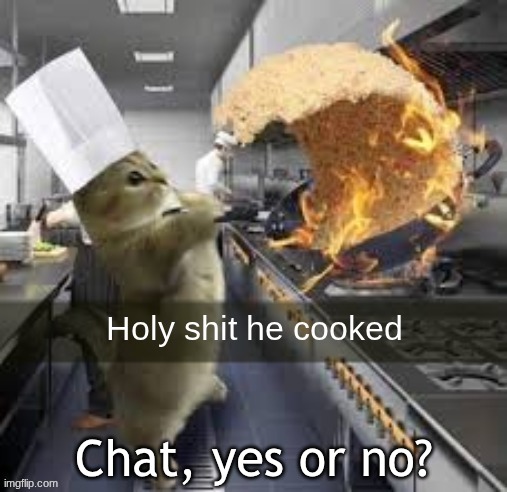 You get no context. | Chat, yes or no? | image tagged in holy shit he cooked | made w/ Imgflip meme maker