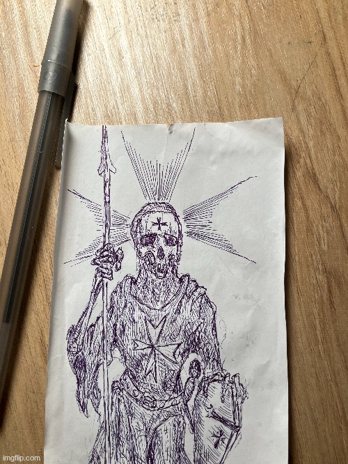 Undead Hospitaller | image tagged in crusader,crusades,knight,drawing,skeleton,crusade | made w/ Imgflip meme maker