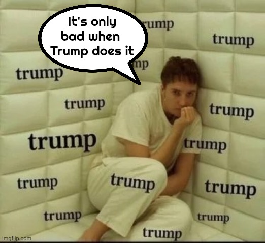 New Slogan for the Democratic Party | It's only bad when 
Trump does it | image tagged in tds sufferer,never-trumpers,lunatic,hypocrisy,too damn high,democrats democratting | made w/ Imgflip meme maker