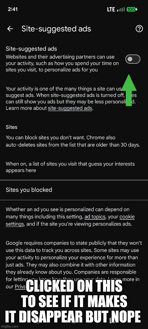 CLICKED ON THIS TO SEE IF IT MAKES IT DISAPPEAR BUT NOPE | made w/ Imgflip meme maker
