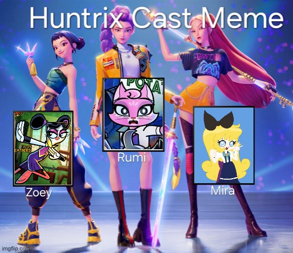 Animasia Studio Huntrix Cast Meme | image tagged in huntrix cast meme,animasia studio,chuck chicken,the nine lives of claw,harry and bunnie,k-pop demon hunters | made w/ Imgflip meme maker