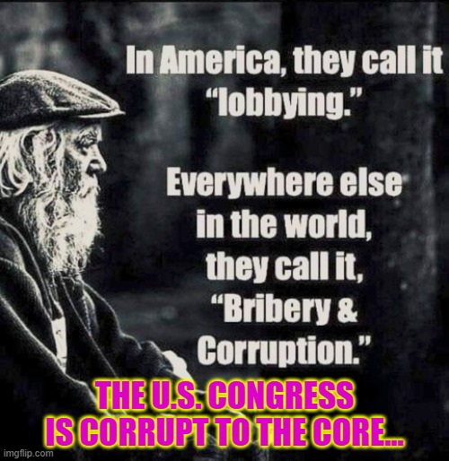 The U.S. Congress is corrupt to the core... | THE U.S. CONGRESS IS CORRUPT TO THE CORE... | image tagged in government corruption,obamacare,fraud,scam,lobbying,accountability | made w/ Imgflip meme maker