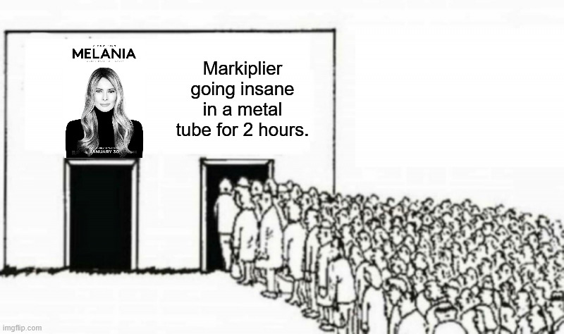 Go Fash Lose Cash | Markiplier going insane in a metal tube for 2 hours. | image tagged in people in line,melania trump,markiplier,fascism,propaganda | made w/ Imgflip meme maker