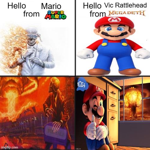 Vic Rattlehead; Mario | image tagged in metal,megadeth,memes,funny,mario,smg4 | made w/ Imgflip meme maker