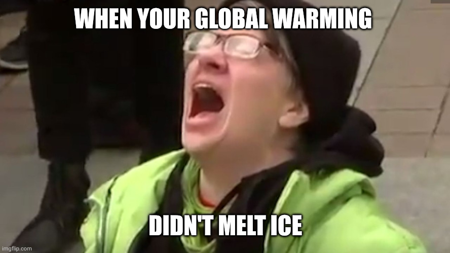 WHEN YOUR GLOBAL WARMING DIDN'T MELT ICE | image tagged in screaming liberal | made w/ Imgflip meme maker