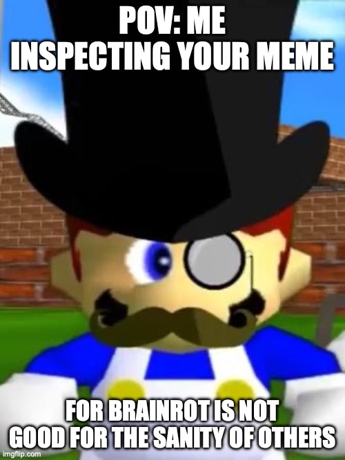 Meme Inspector | POV: ME INSPECTING YOUR MEME; FOR BRAINROT IS NOT GOOD FOR THE SANITY OF OTHERS | image tagged in wallet inspecta smg4 | made w/ Imgflip meme maker