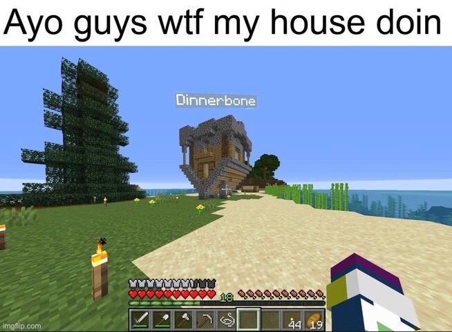 image tagged in minecraft,dinnerbone,house | made w/ Imgflip meme maker